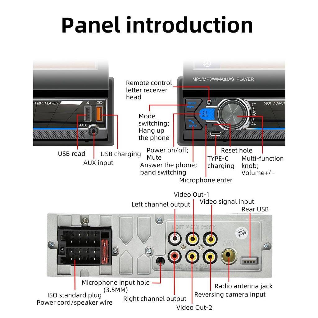 9901C 7-дюймовая беспроводная автомобильная стереосистема с Bluetooth 5.1, радио CarPlay и Android, автомобильное FM-радио, MP5-плеер