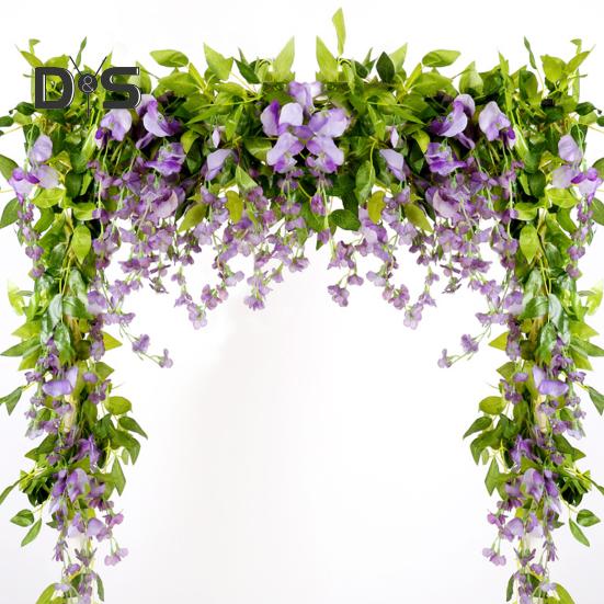 200CM Artificial Wisteria Flower Garland Realistic Home Wedding Garden Indoor Outdoor Wall Hanging Faux Climbing Floral Greenery Drooping Ivy