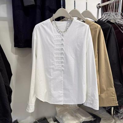 Весна Новый Стиль Новый Китайский Дизайн Пуговиц Нишевые Топы Рубашки с Длинным Рукавом