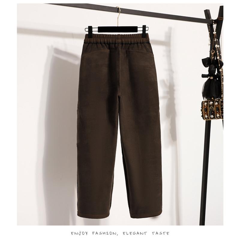 DIMANAF 2025 Осень Зима Женские Брюки Большого Размера Толстый Флис Повседневные Женские Длинные Брюки Оверсайз Свободная Одежда