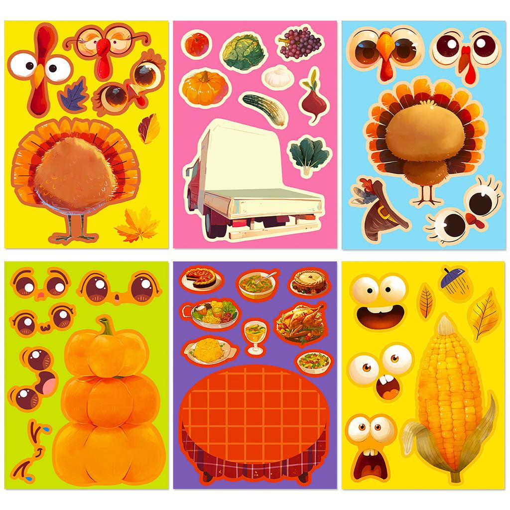 6 Фото/упаковка День благодарения Детская книга-руководство про индейку Сделай сам Пазл Наклейки Празднование фестиваля осеннего урожая Смена лица