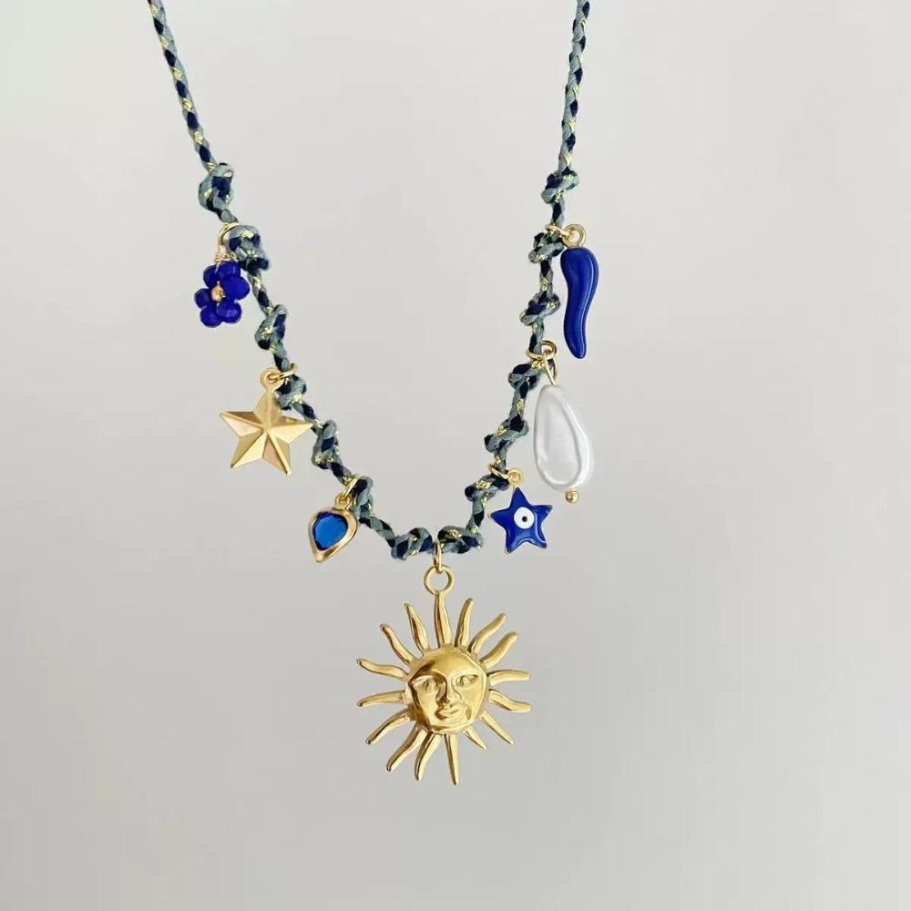 Pearl Accent DIY Knotting Rope Chain Copper Gold-Plated Necklace Turtle Pendant Necklace  Summer