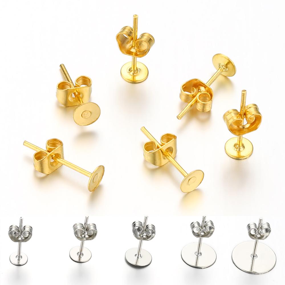 100pcs Stud Earrings Base Blank Post Ear Studs Base Set Pins With Ear Back Earring Plug for DIY Jewelry Making Findings Supplies