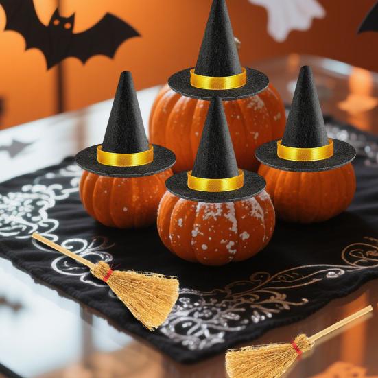 12 шт. Мини шляпа ведьмы и метла поделки украшения для Хэллоуин вечеринки многоразовые черные шляпы праздничные украшения для домашней вечеринки