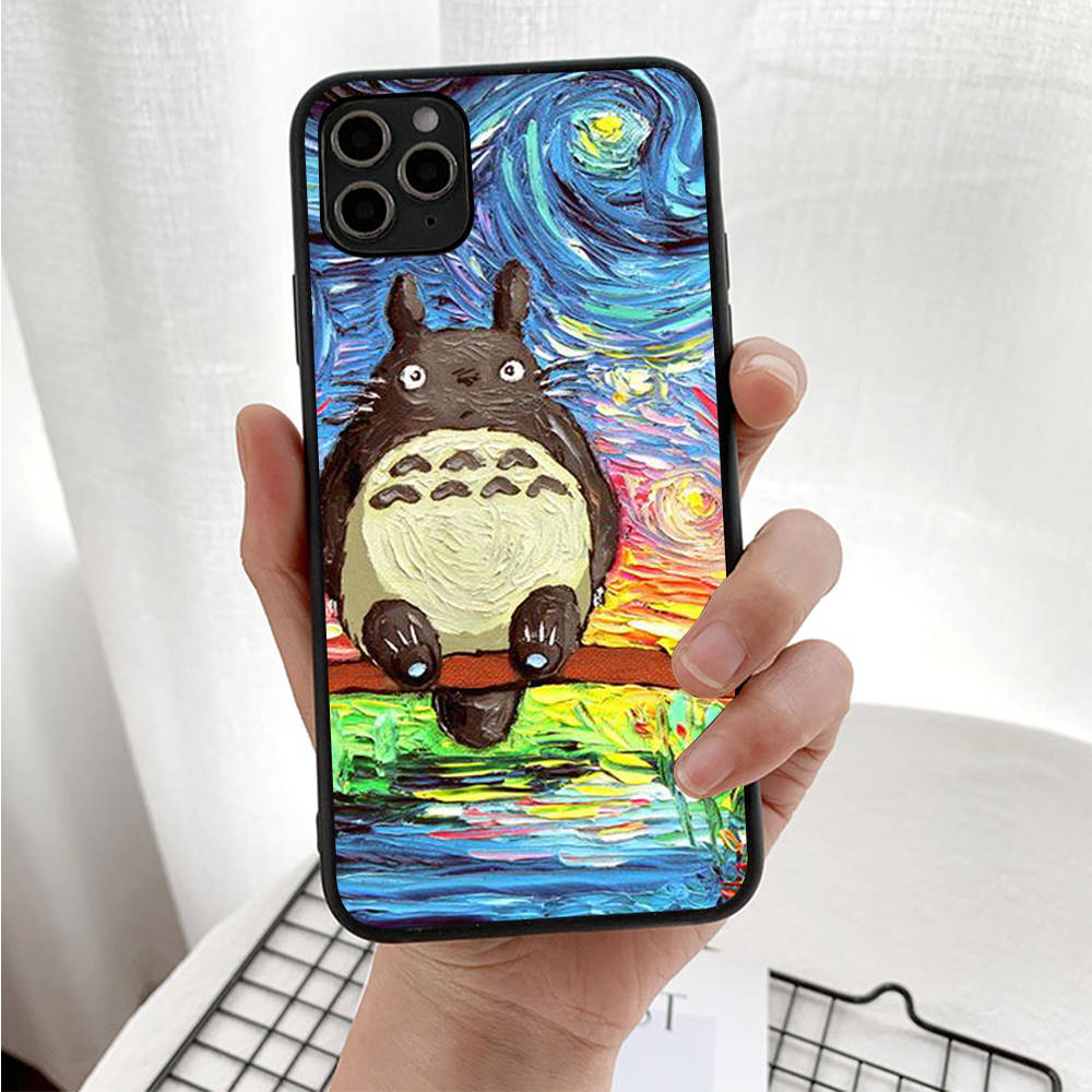 Чехол для iPhone 16 15 Plus 14 13 12 11 Pro 8 7 6S 6 SE 5S X XR XS Max Realme C30 C33 C31 9I Black Sofe Cover WI53 Totoro