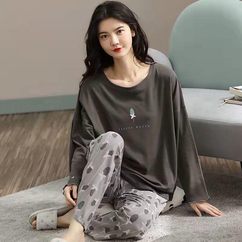 Plus Size Women's Korean Style Winter Pajamas Set, Long Sleeve Loose Fit Two-Piece Homewear, Casual Loungewear Suit for Indoor & Outdoor Wear