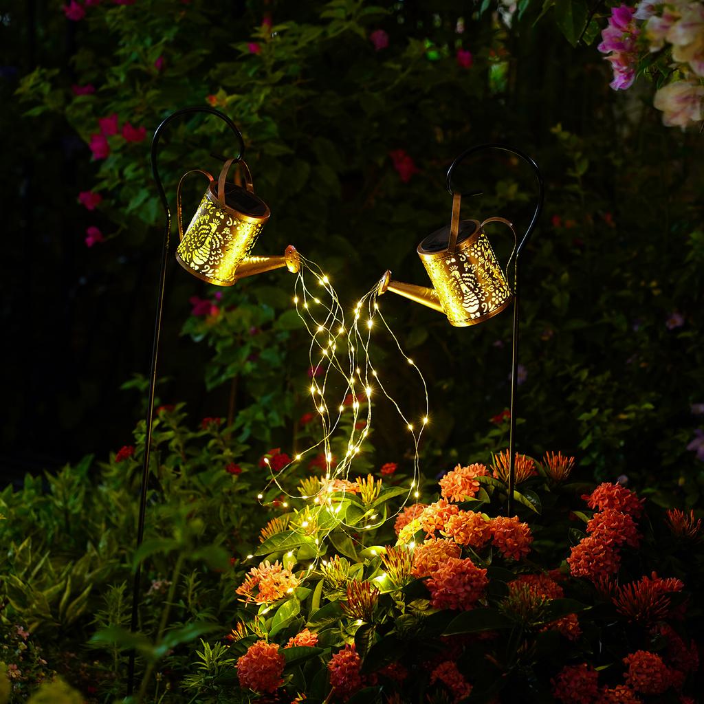 1pcs Solar Waterfall Kettle Light, Hollow Peacock Kettle Design, Outdoor Garden Decor Light, Iron Light for Yard, Party Gift