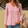 Spring and Autumn V-neck 3D Little Flower Printed Top Fashionable Casual Long Sleeved Women's T-shirts