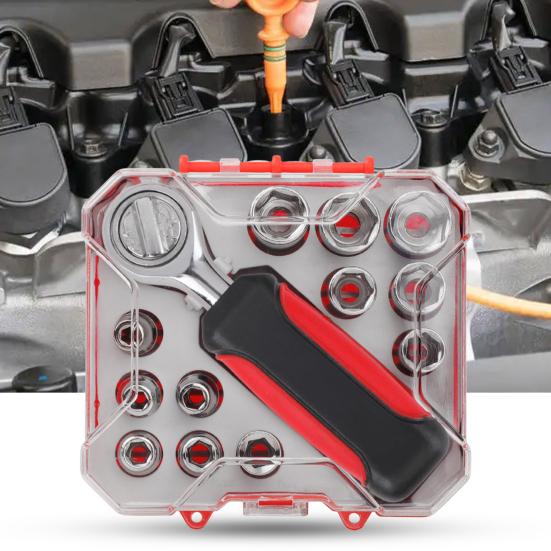 Взаимозаменяемый трещоточный ключ с противоскользящими приводными ударными головками 4-13 мм, универсальный 45661, дюймовый/метрический торцевой ключ