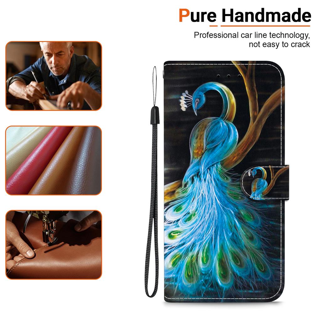 Elegant Peacock Pattern Flip Wallet PU Leather Case with For iPhone Samsung Infinix TECNO OPPO Realme Moto Blackview...for Over 900 Phone Models