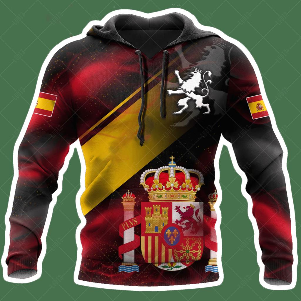 Новые толстовки с испанским черепом, мужская толстовка с 3D принтом, топы с флагом Испании, осенняя уличная одежда с длинными рукавами, толстовка с капюшоном для мужчин, одежда