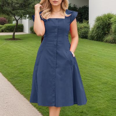 Женское летнее повседневное платье с квадратным вырезом и короткими рукавами