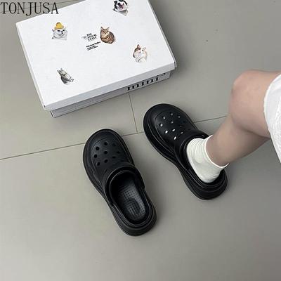 Толстоподошвенные туфли с отверстиями, тапочки с открытым носком, нескользящие мягкие подошвы, увеличивающая рост женская обувь