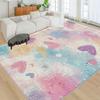 Watercolor Heart Area Rug Pastel Graffiti Love Print Non‑Slip Washable Soft Carpet for Girls Bedroom Living Room Decor