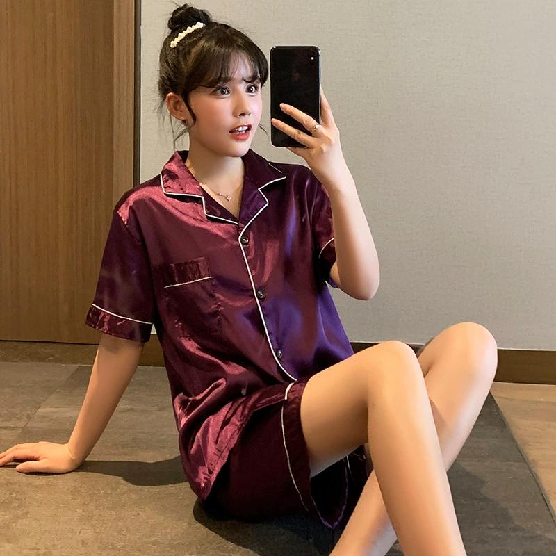 Французская свободная домашняя пижама из двух частей, летняя пижама с короткими рукавами, женская, из тонкого шелка Ice Silk