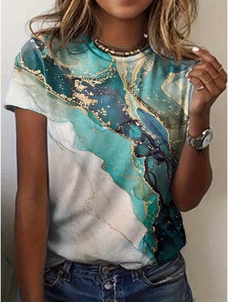 Summer Women's T Shirt Flower Texture 3D Print Floral Graphics Tees Casual Short Sleeve Tops Fashion O-Neck T-Shirt for Women