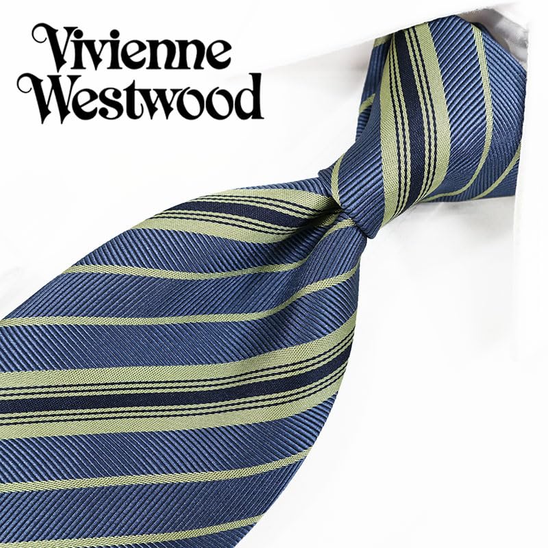 [Vivienne Westwood] Фирменный галстук, Галстук Vivienne Westwood (ширина 8,5 см) VW132 Сине-лаймовый зеленый [Б/У]