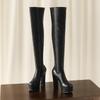 Krazing Pot ПУ Осенне-зимние туфли на очень высоком каблуке, платформа, сохраняющие тепло, эластичные сапоги выше колена