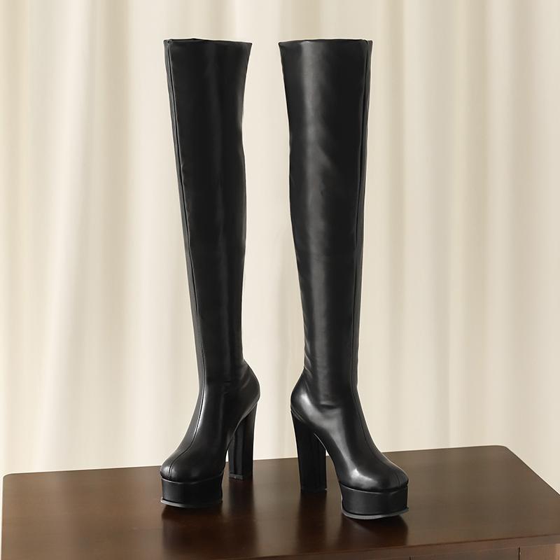 Krazing Pot ПУ Осенне-зимние туфли на очень высоком каблуке, платформа, сохраняющие тепло, эластичные сапоги выше колена