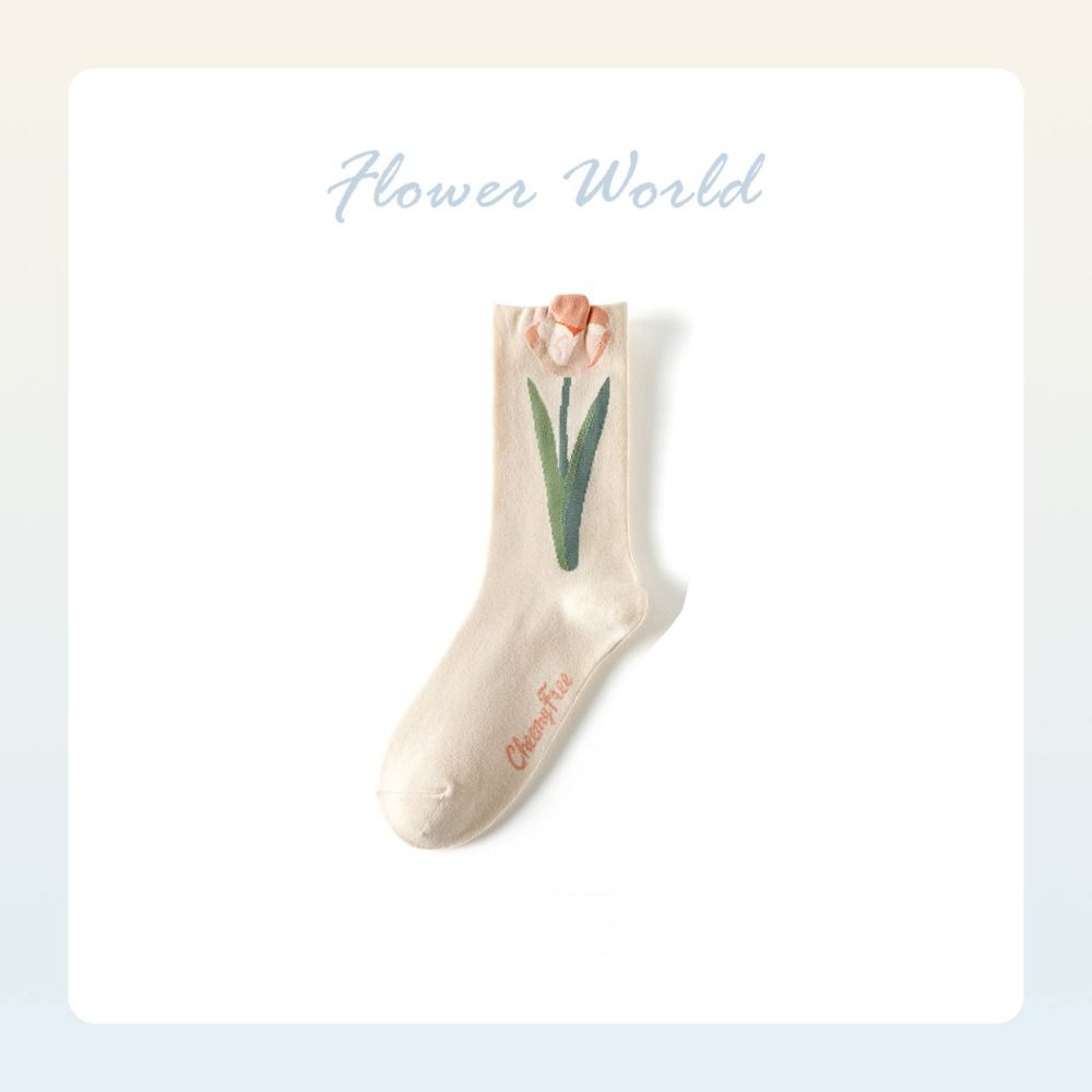 Носки с тюльпановым кружевом, теплые хлопковые носки, летние женские носки с цветами, женские