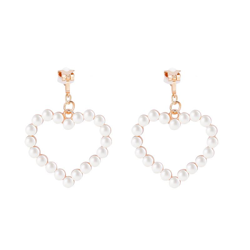 Модные серьги-клипсы в форме сердца и жемчуга – без пирсинга, элегантный треугольный дизайн для женщин