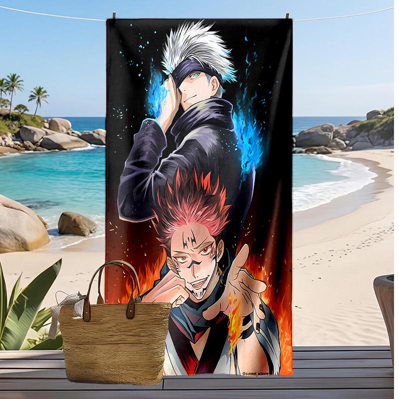 Jujutsu Kaisen Printed Quick Dry Beach Towel Super Absorbent Soft Lightweight Bath Towel for Pool Summer Travel