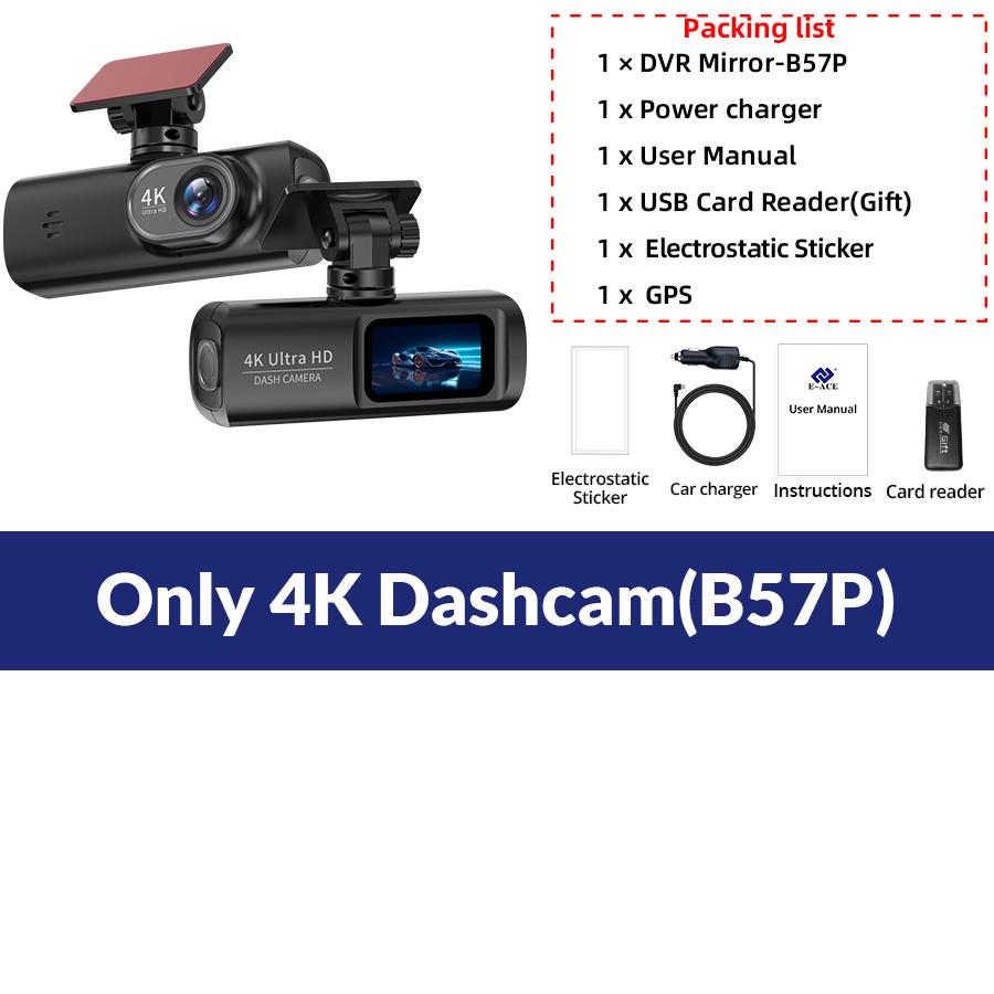 E-ACE Dash Cam UHD 4K для автомобильной камеры ночного видения с GPS WiFi 24-часовая запись парковочного цикла 4K передняя и 1080P задняя с двумя объективами