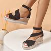 Модные босоножки на платформе с открытым носком и танкетке для женщин черные с ремешком на щиколотке с вырезами гладиаторские сандалии женские летние на толстой подошве пляжная обувь