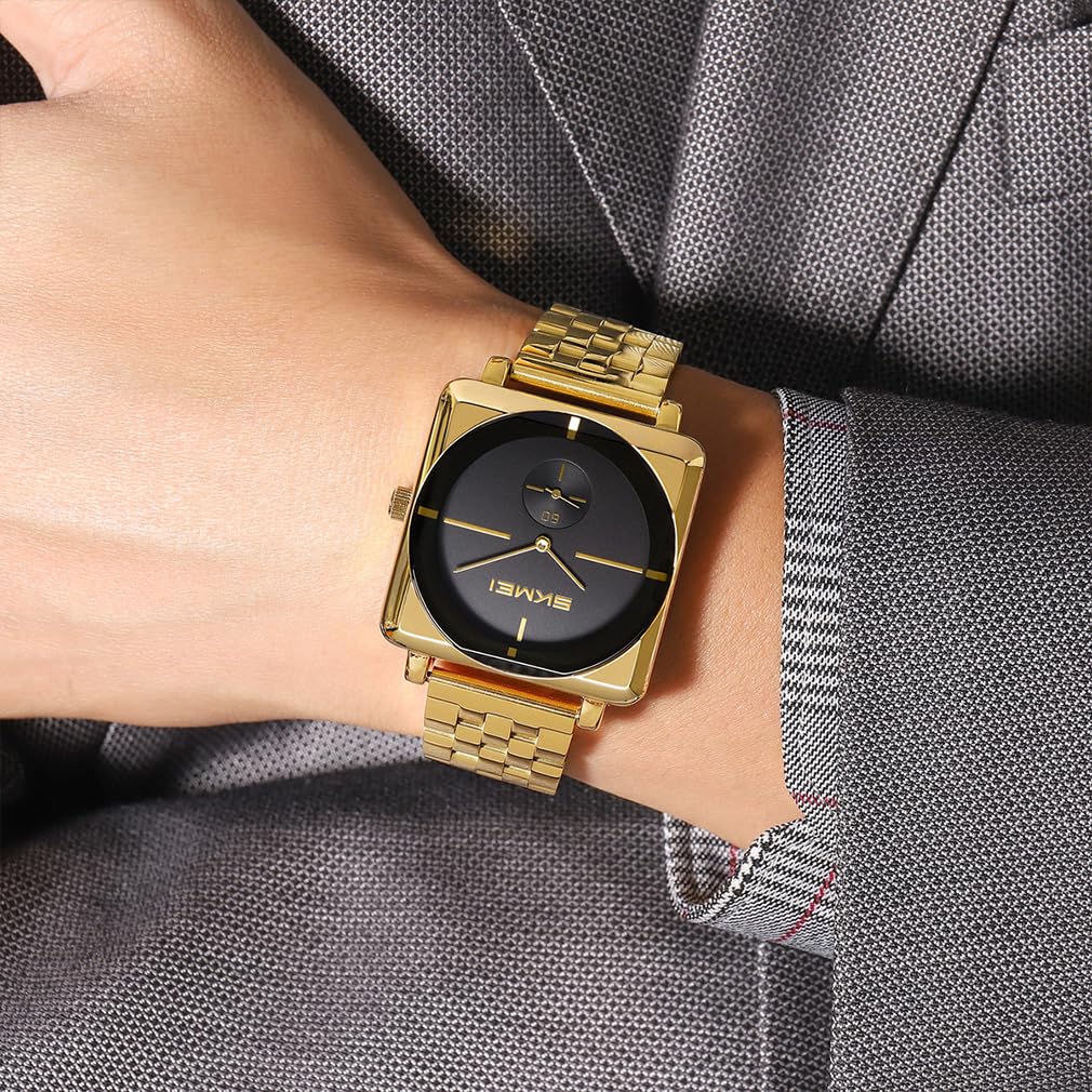 SKMEI Квадратные часы для Мужские часы из нержавеющей стали, Простые, Стильные, Стальные, Наручные часы, Джентльменские, Водонепроницаемые, Аналоговые, Деловые, Повседневные, Мужские часы,