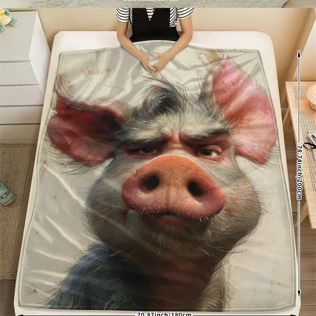 Interesting pig-themed pattern Flannel printed blanket suitable for all seasons suitable for living room office sofa and travel