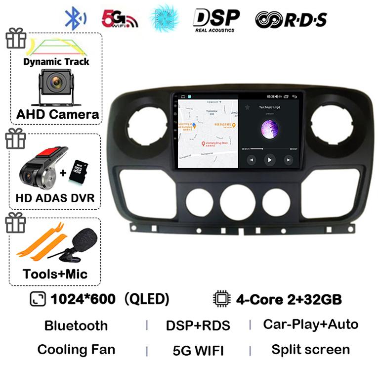 Android 14 Auto Carplay Car Radio For Renault Master Nissan NV400 Opel Movano 2010-2021 Multimedia Video Player GPS Wifi+4G QLED