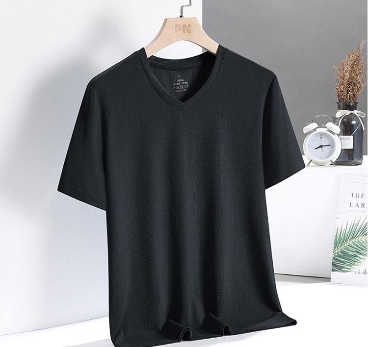Men's Summer V-Collar Short-Sleeve Quick-Dry Breathable Plus Size Solid Color T-Shirt Casual And Comfortable T-Shirt