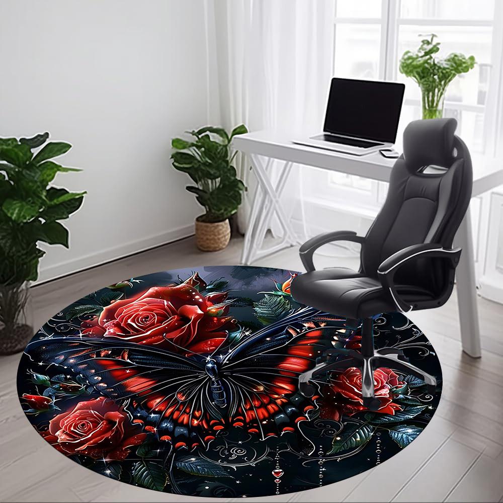 1pc Butterfly Roses Print Chair Carpet for Office Machine Washable Rug for Office, Good Gift for Family or Friends yy251225232