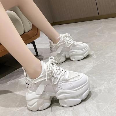 Модная женская обувь 2024 года, новые кроссовки с толстой подошвой, модные повседневные кроссовки на танкетке, женские туфли на шнуровке, вулканизированные, 8 см