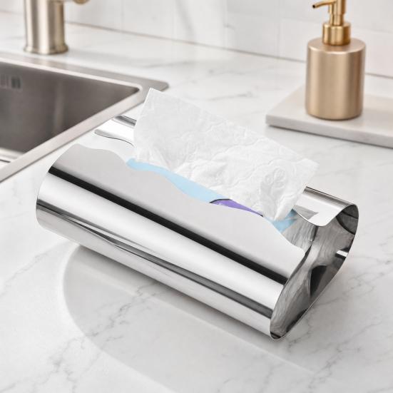 Stainless Steel Tissue Box, with Irregular Wavy Grooves Design, Smooth Paper Extraction Waterproof Tissue Holder for Kitchen