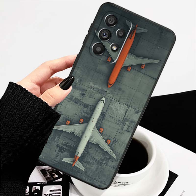 Модный узор с самолетами Для Samsung A73 A72 A71 A55 A54 A53 A52 A51 A13 A22 A16 A15 A12 A14 A26 A07 5G Черный чехол для телефона
