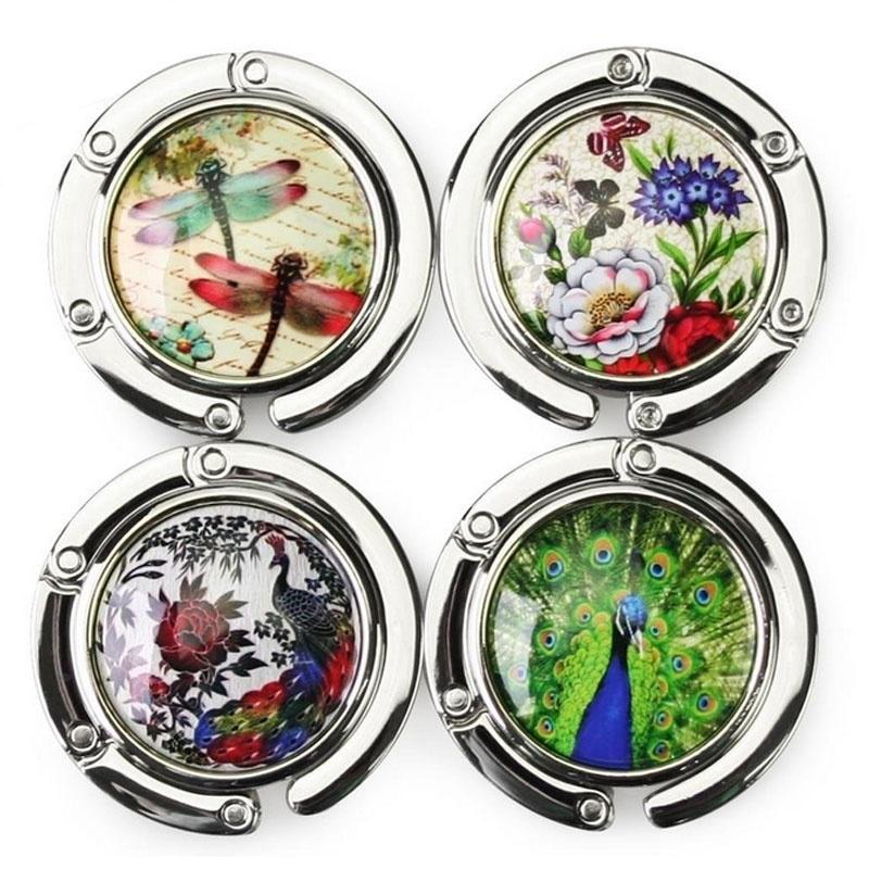 Складной крючок-вешалка для поддержки сумок и мешков с изображением стрекозы/павлина в подарок