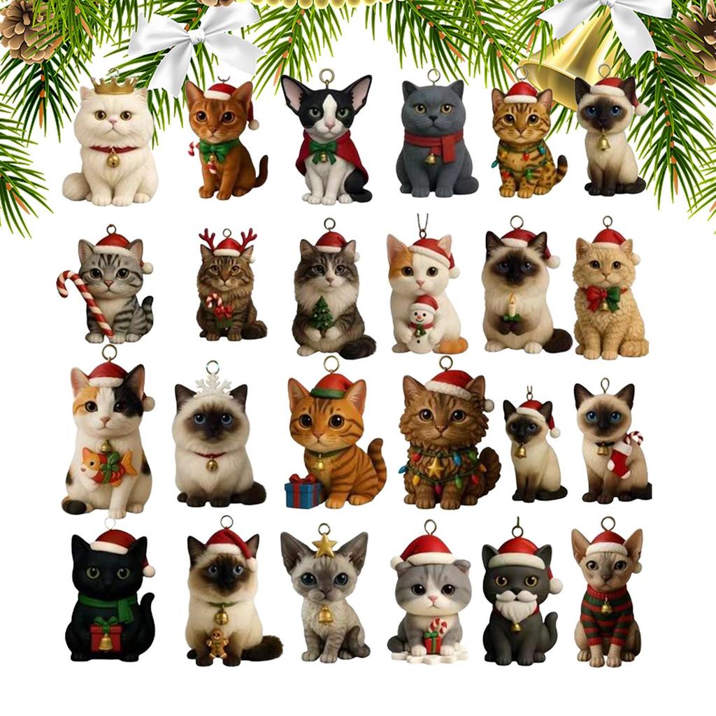 Advent Calendar 2025 24 Days Christmas Countdown with 24Pcs 2D Acrylic Cute Kitten Tree Decoration for Xmas Cat Lovers Gifts