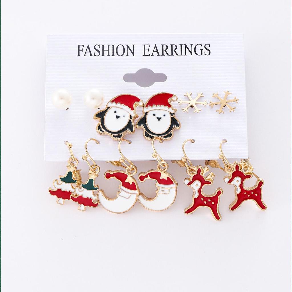 Christmas Snowflake & Bell Earrings Set - Cartoon Drip, Elk & Santa Designs