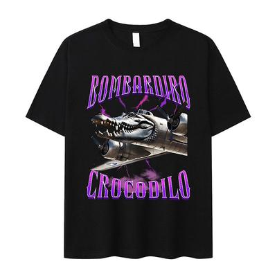 Смешная футболка с мемом Бомбардино Крокодил Самолет Бомбер Паттерн Женская Повседневная Хлопковая Футболка Оверсайз с Коротким Рукавом Уличная Одежда