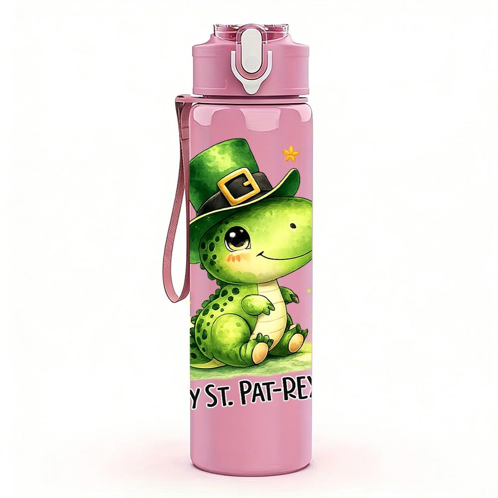 1PC Cute Green Leprechaun Saint Patrick 750ml Color Plastic Sports Water Bottle Leakproof Flip Straw Lid Suitable for Sports Office Home Use