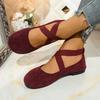 Fashion Sweet Suede Cross Strap Slip On Ballet Flats Women 2025 Summer Round Toe Flat Heels Shoes Size 43 Fashion Solid Mary Jane Shoes