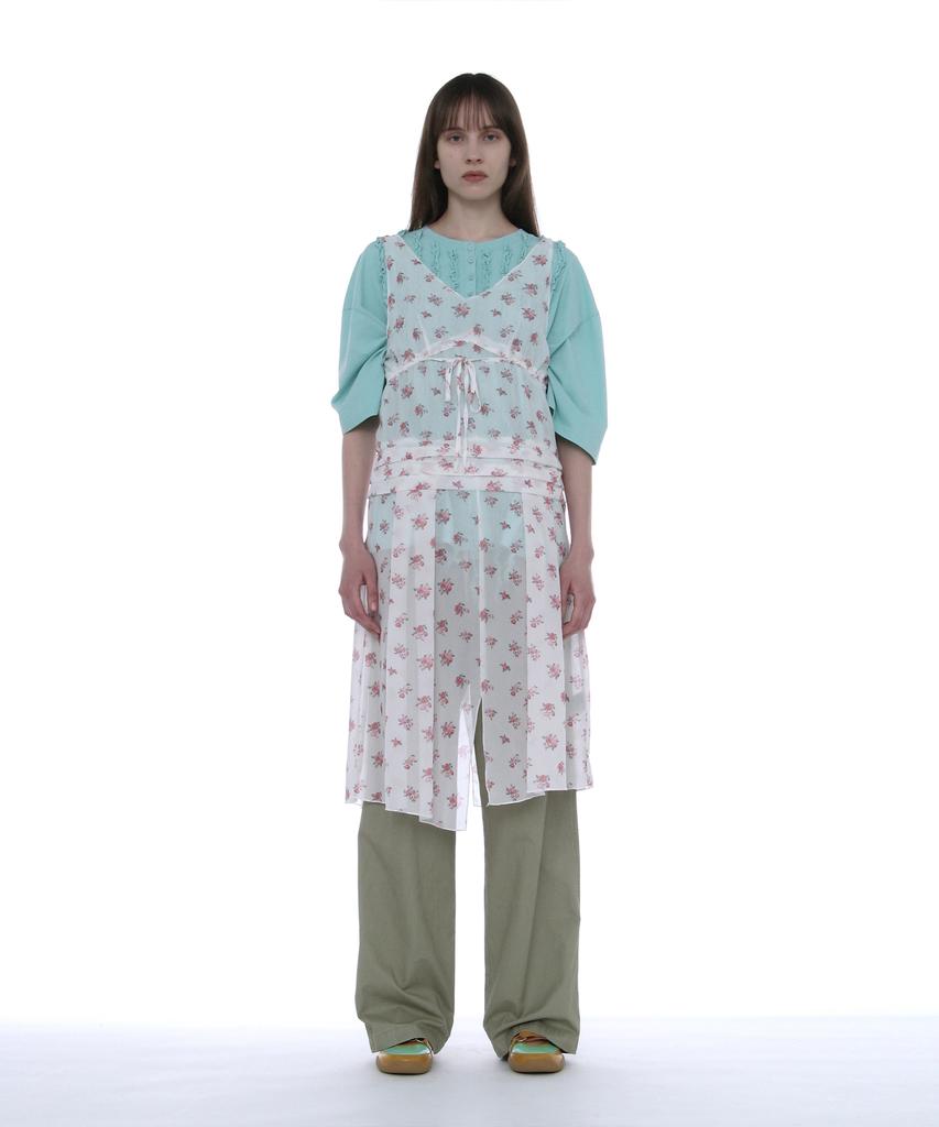 Partimento Woman Floral Pleated Sheer Midi Dress_White
