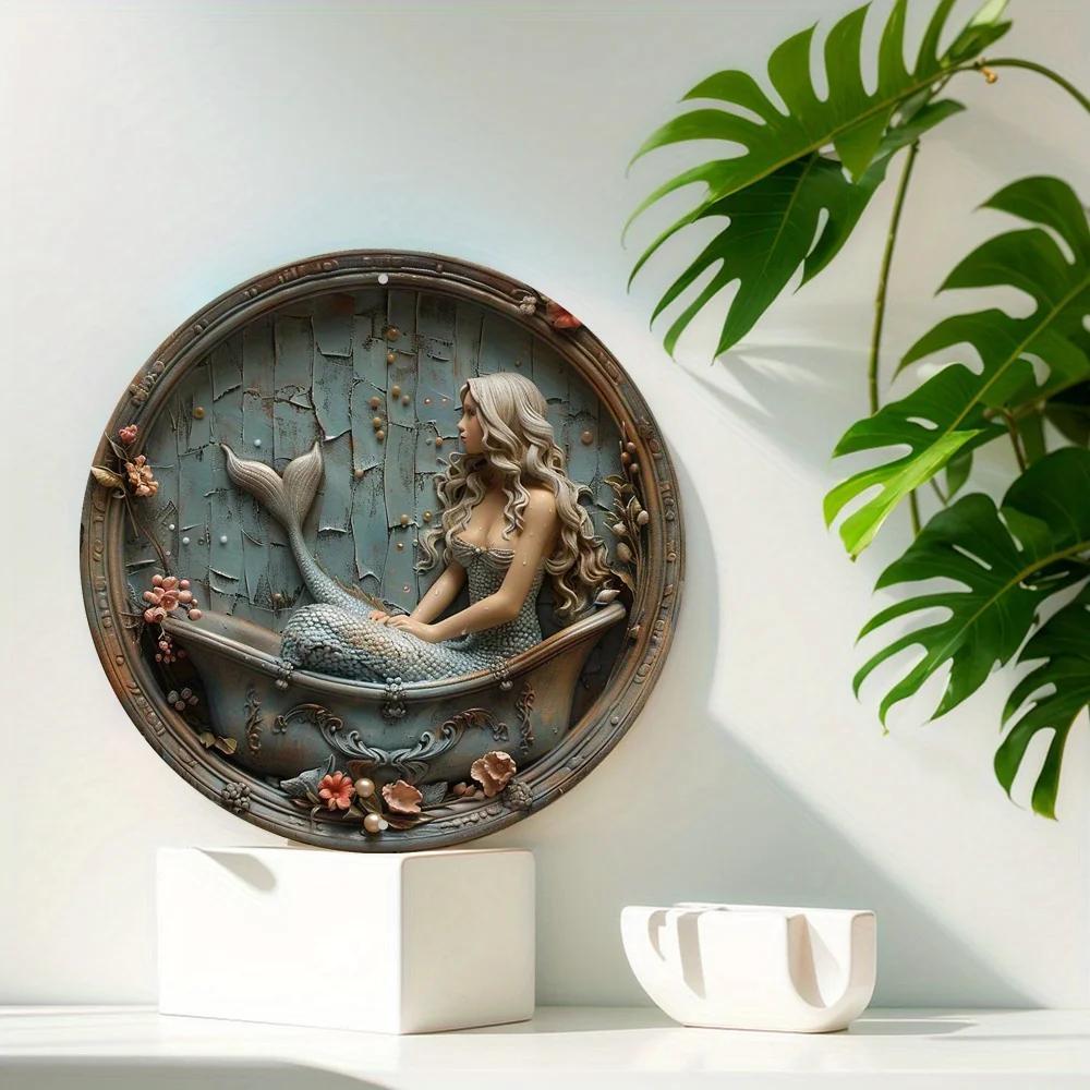 Очаровательная деревянная настенная живопись «Русалочка», идеально подходит для ванной комнаты, офиса и домашнего декора, идеальный подарок на праздники, декоративный настенный плакат