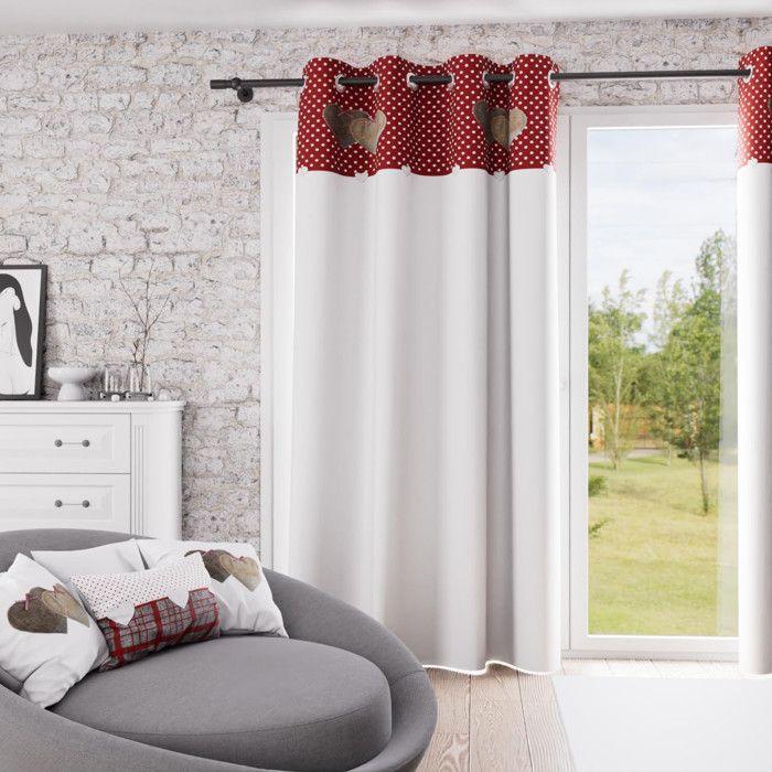 Pure Cotton Eyelet Curtain 130x250 Cm LOVE Red, by Soleil d'Ocre
