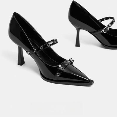 Обувь Женская 2025 Горячая Распродажа Неглубокие Женские Высокие Каблуки Заклепки Офис и Карьера Сексуальный Заостренный Носок Большой Размер Высокие Каблуки