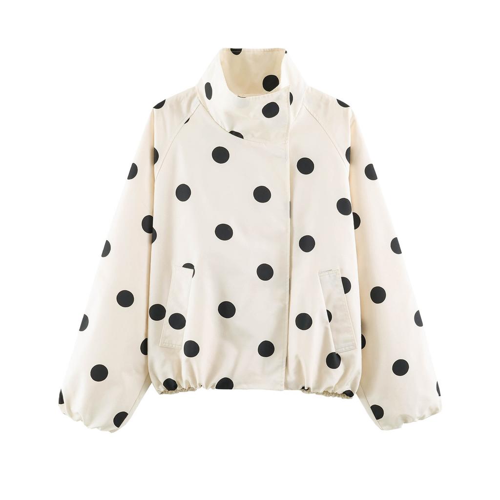 2026 Summer New European and American Cross-border Women's Casual Stand Polka Dot Pilot Jacket W05 26226