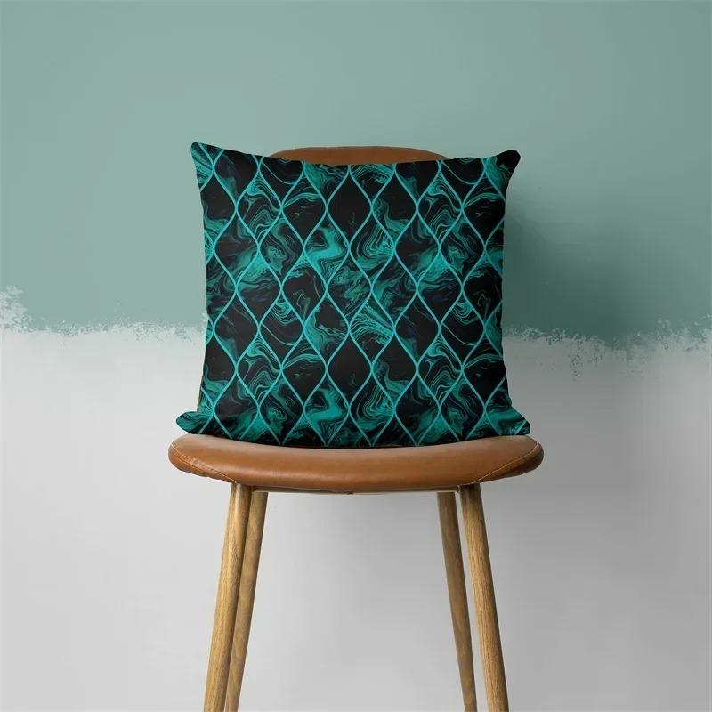 Teal Geometric Floral Pillow Covers Decorative Cushion Cases for Sofa Bedroom Car Home Decor