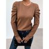 Round Neck Knitted Bubble Sleeve Skinny Fit Top