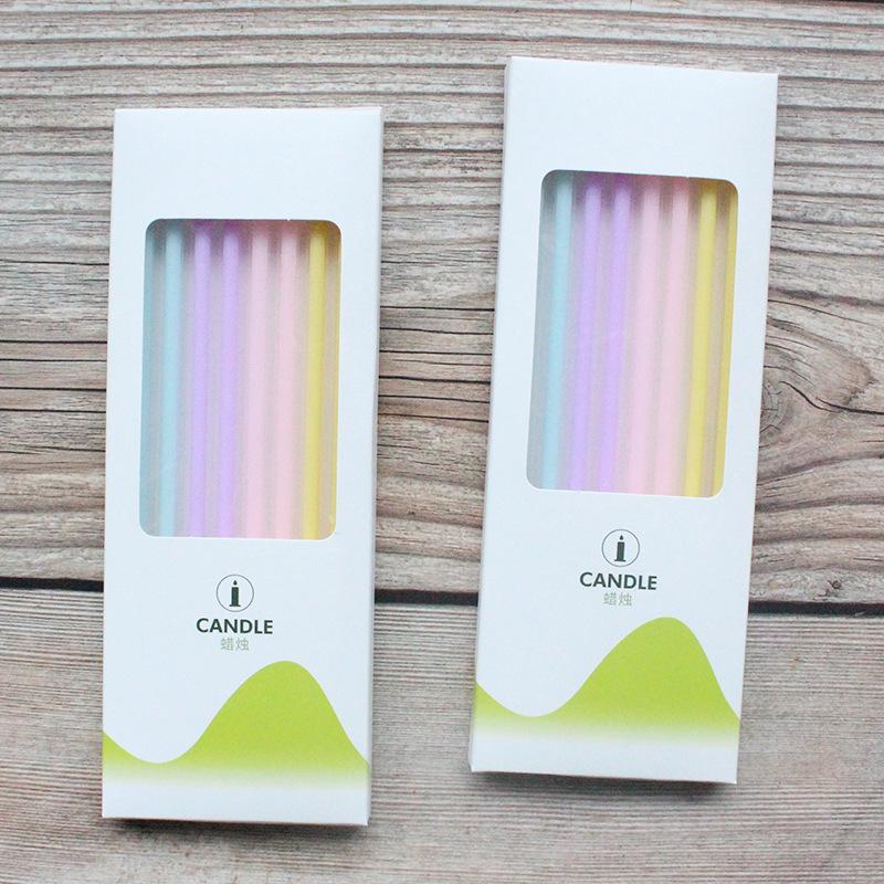 Small Fresh Rainbow Color Slender Straight Pole Pencil Birthday Candle Creative Romantic Party Macaron Color Candle